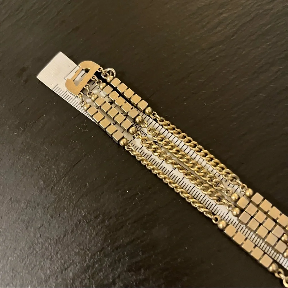 Vintage Monet Gold Tone MultiStrand Geometric Signed Clasp Bracelet